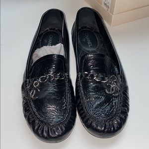 Chanel patent leather loafer with chain & CC charm